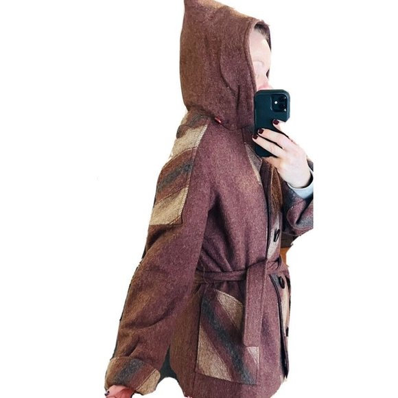 Vintage Casa de Lana 100% Virgin Wool Hooded Belted Retro Coat Women’s Size 9/10 - Picture 9 of 14